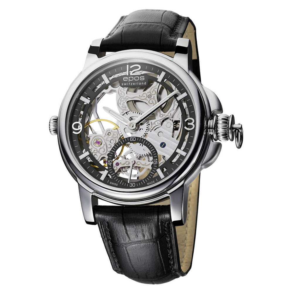 Epos Artistry 3429 Skelettiert Limited Edition Handaufzug Schwarz mit Lederband