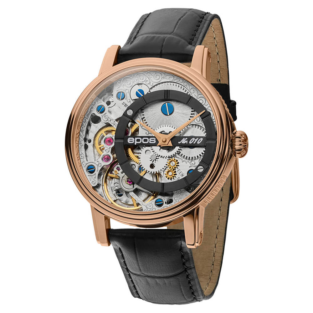 Epos Artistry 3435 Verso 1 Limited Edition Skelettiert Handaufzug Rosévergoldet Schwarz mit Lederband