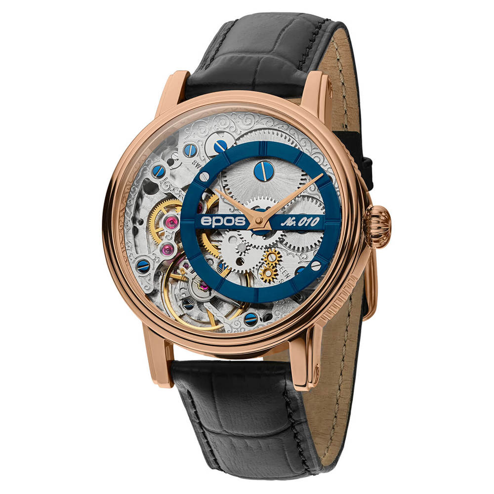 Epos Artistry 3435 Verso 1 Limited Edition Skelettiert Handaufzug Rosévergoldet Blau mit Lederband