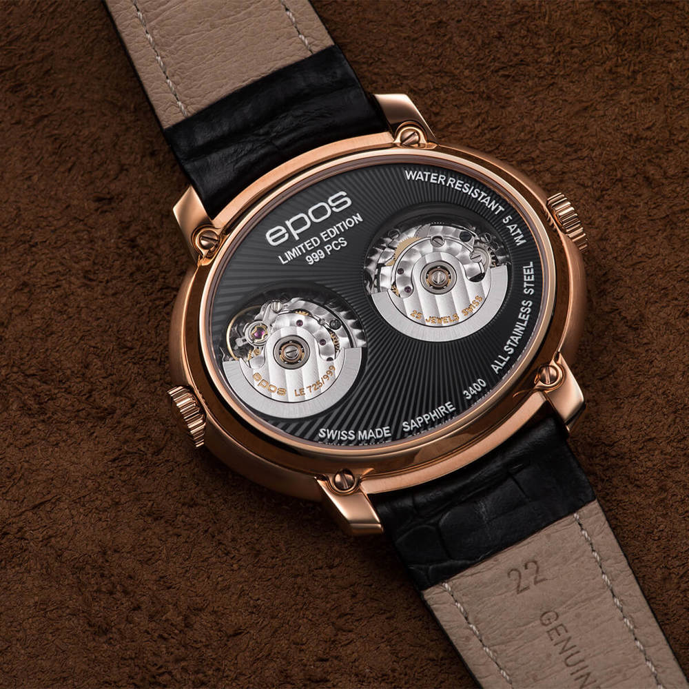 Epos Artistry 3400 GMT Limited Edition rose gold black with leather strap