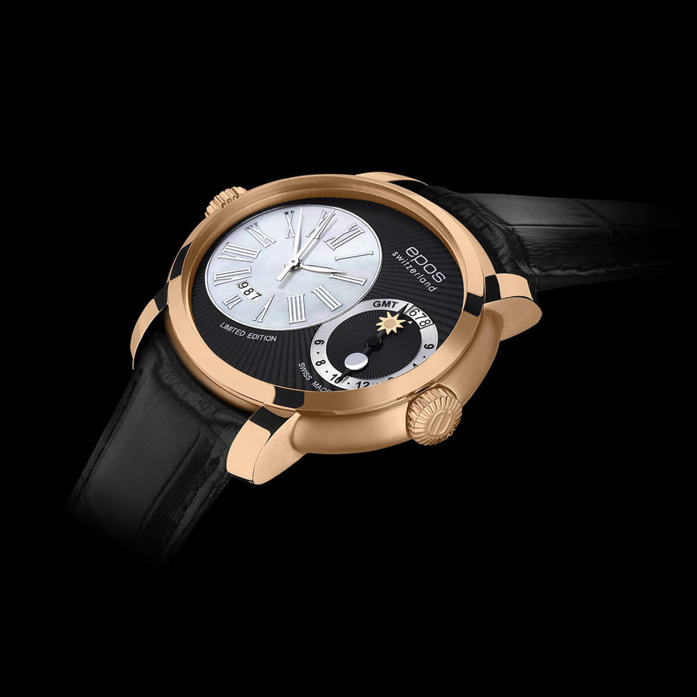 Epos Artistry 3400 GMT Limited Edition rose gold black with leather strap