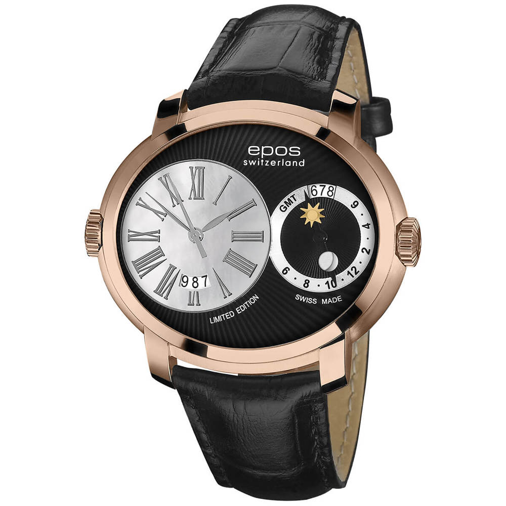 Epos Artistry 3400 GMT Limited Edition rose gold black with leather strap