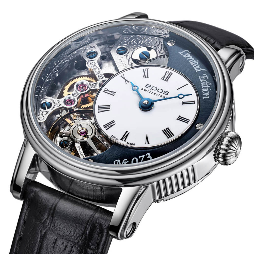 Epos Artistry 3435 Verso 2 Limited Edition Skelettiert Handaufzug Blau mit Lederband