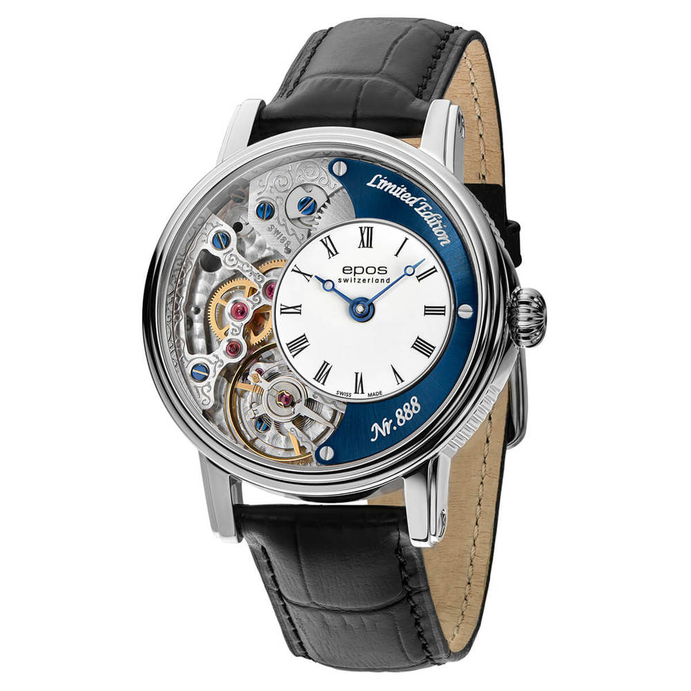 Epos Artistry 3435 Verso 2 Limited Edition Skelettiert Handaufzug Blau mit Lederband