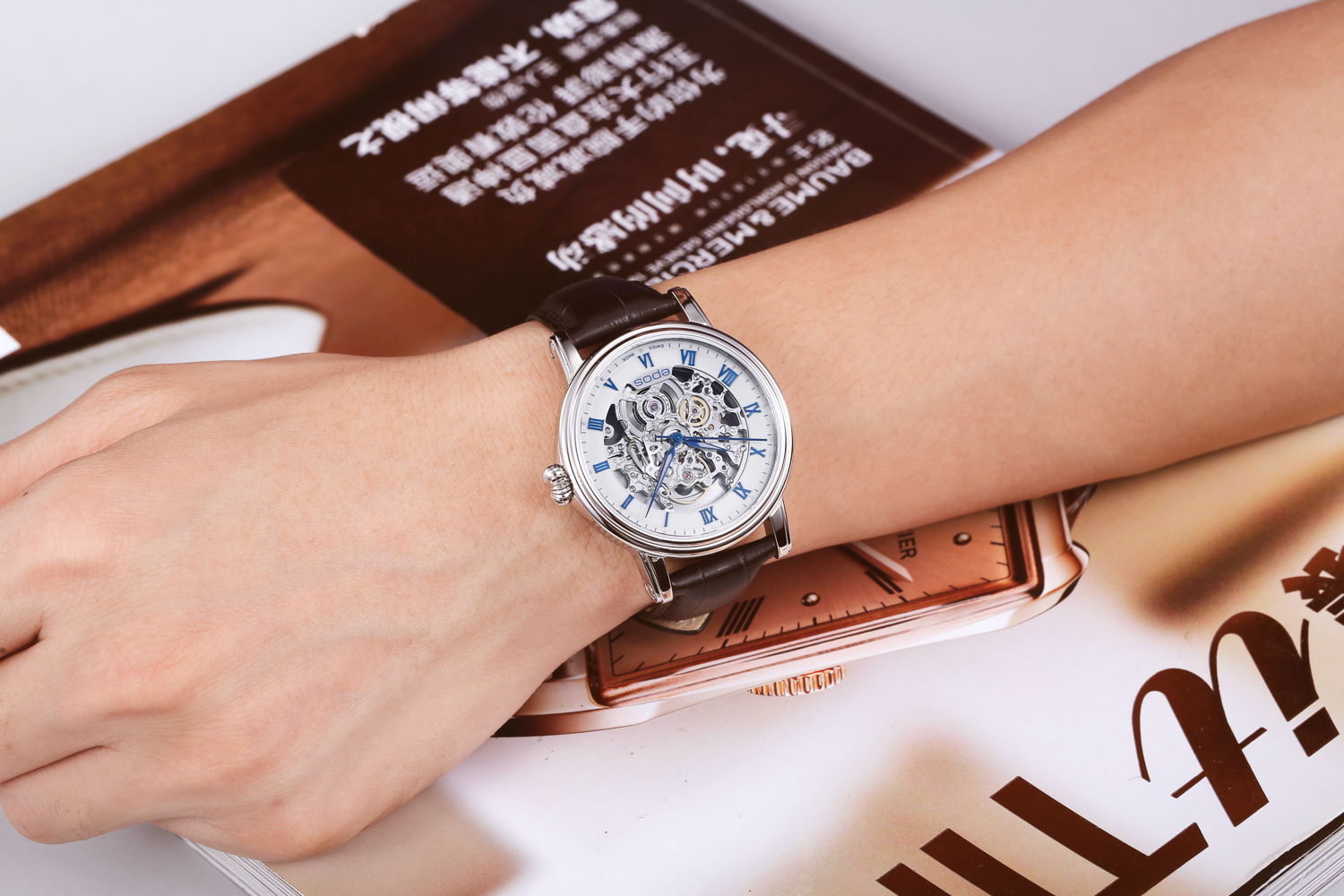 Epos Timeless 3390 Skeleton White with leather strap