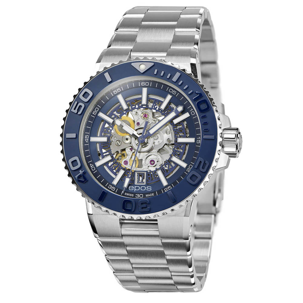 Epos Sport 3441 Diver Skelettiert Blau mit Edelstahlband