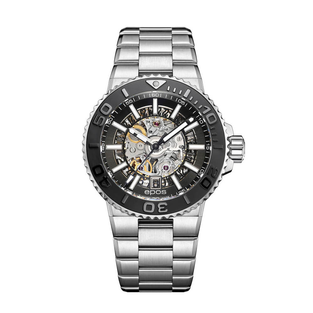 Epos Sport 3441 Diver Skelettiert Schwarz/Silber mit Edelstahlband