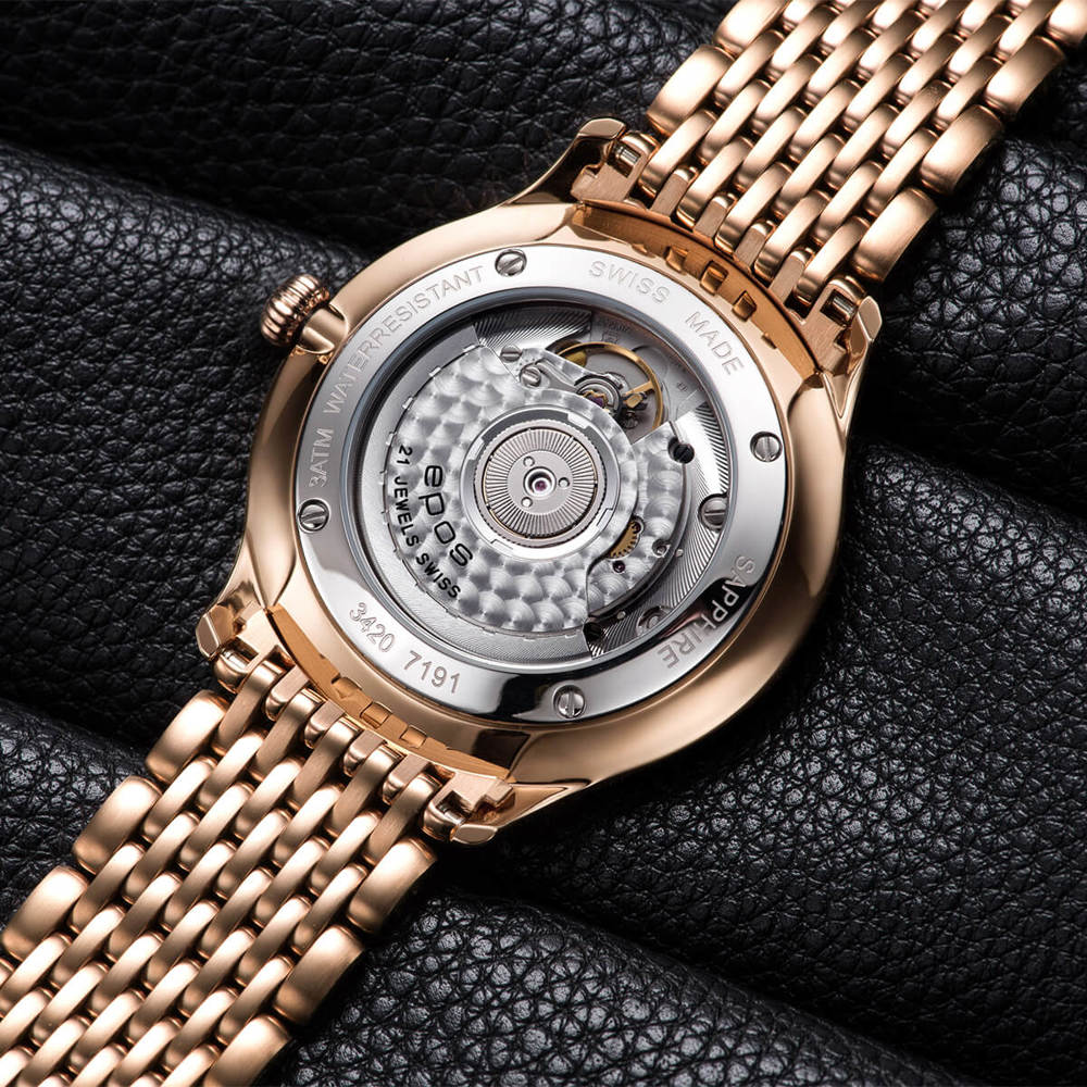 Epos Timeless 3420 rose gold plated black with stainless steel band