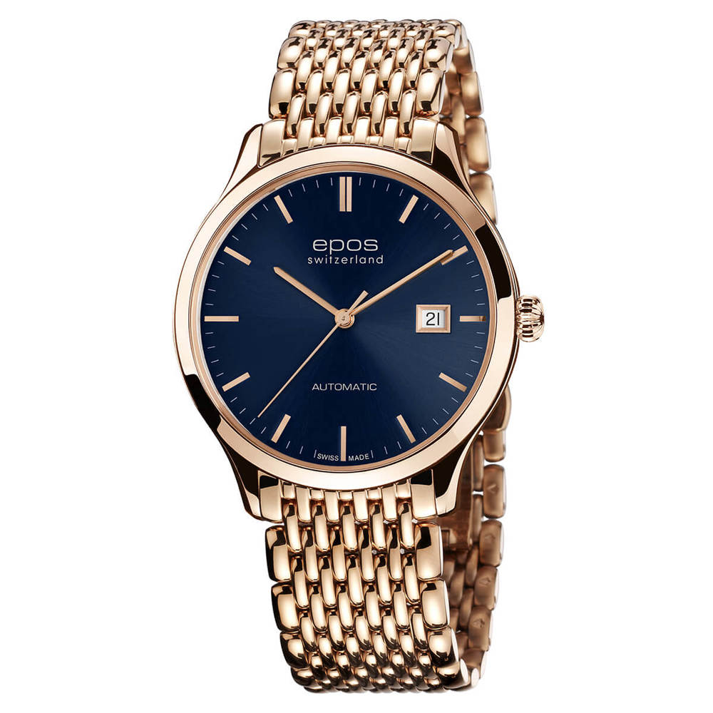 Epos Timeless 3420 rose gold blue with stainless steel band