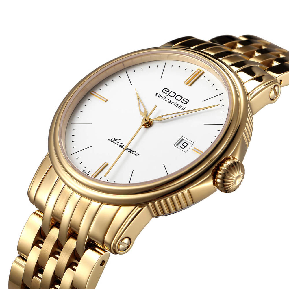 Epos Timeless 3390 plaqué or blanc avec bracelet en acier inoxydable