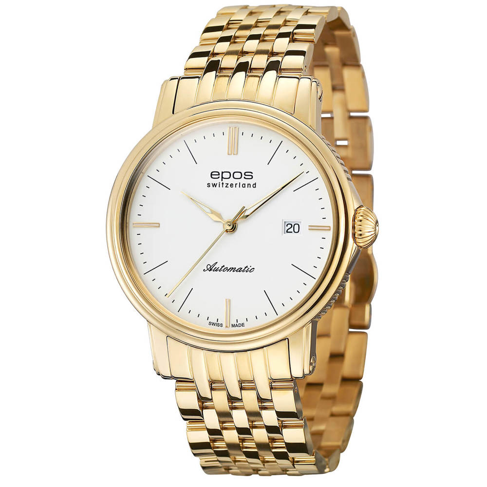 Epos Timeless 3390 plaqué or blanc avec bracelet en acier inoxydable