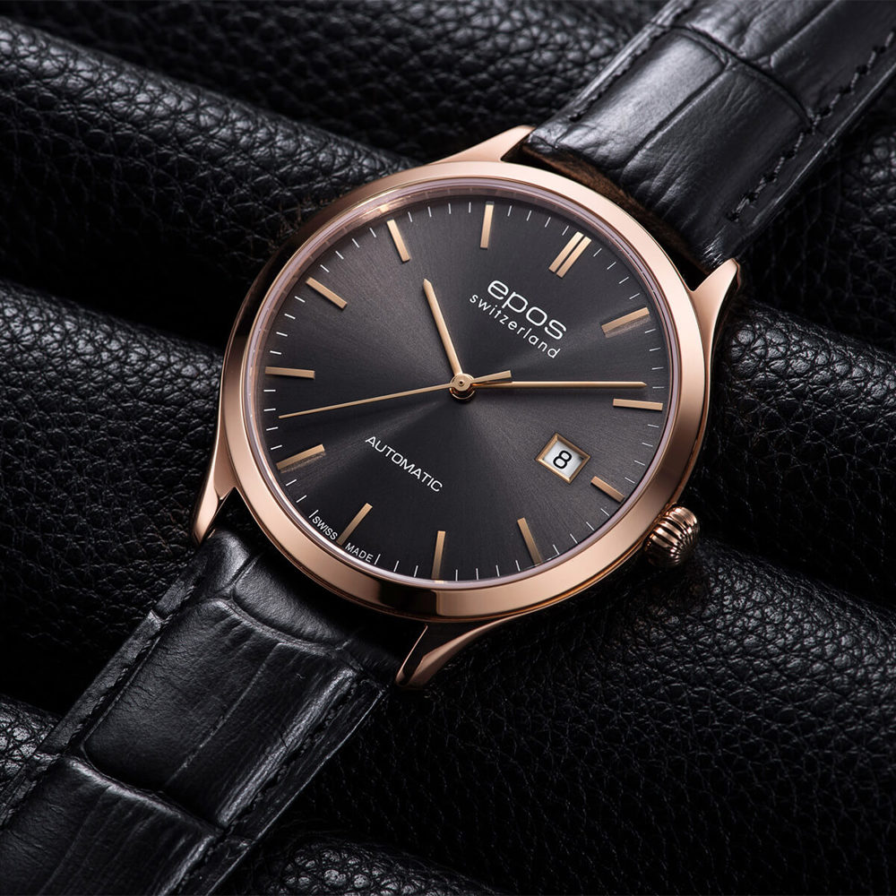 Epos Timeless 3420 Date Rosévergoldet Dunkelgrau mit Lederband