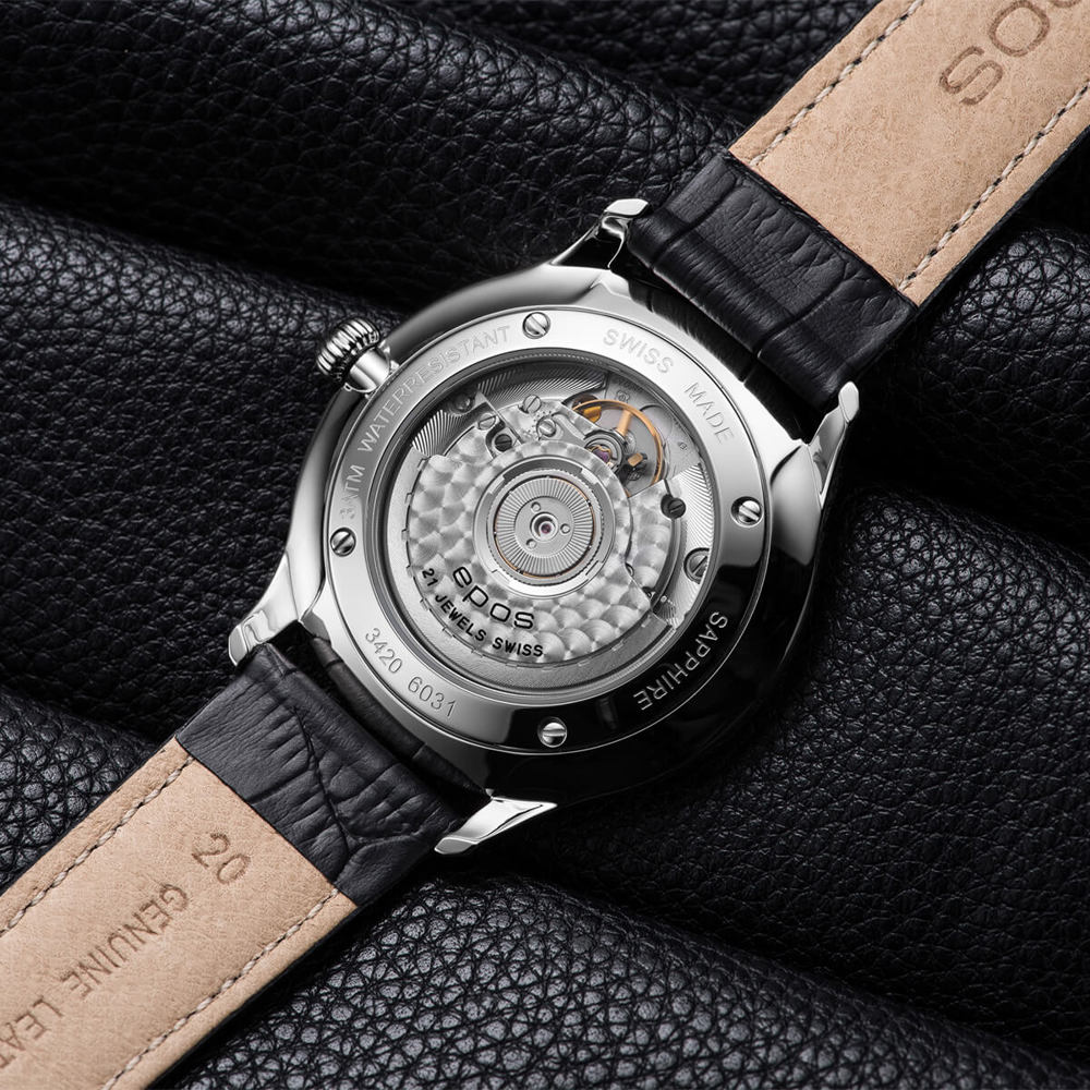 Epos Timeless 3420 Date silver with leather strap