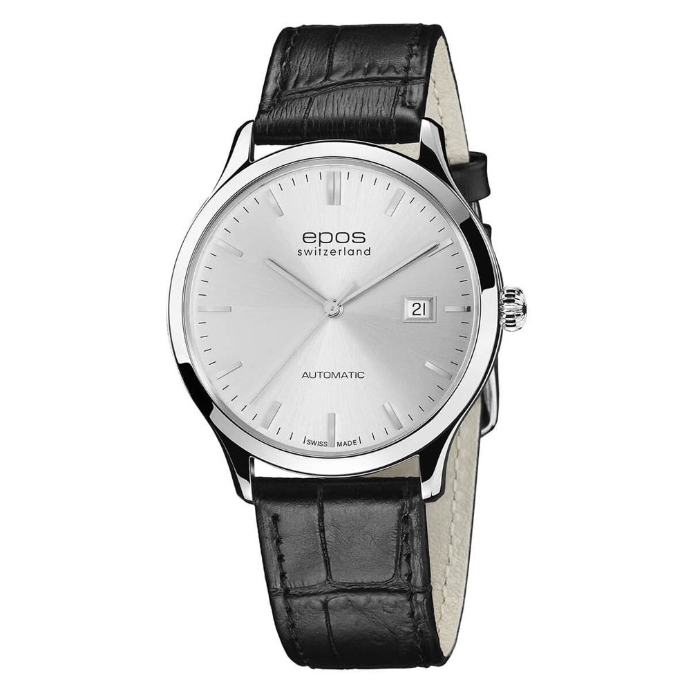 Epos Timeless 3420 Date Argent avec bracelet en cuir