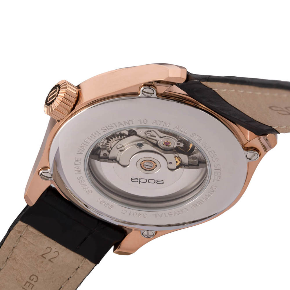 Epos Timeless 3401 Date Rosévergoldet Schwarz mit Lederband