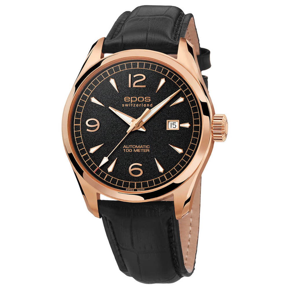 Epos Timeless 3401 Date Rosévergoldet Schwarz mit Lederband