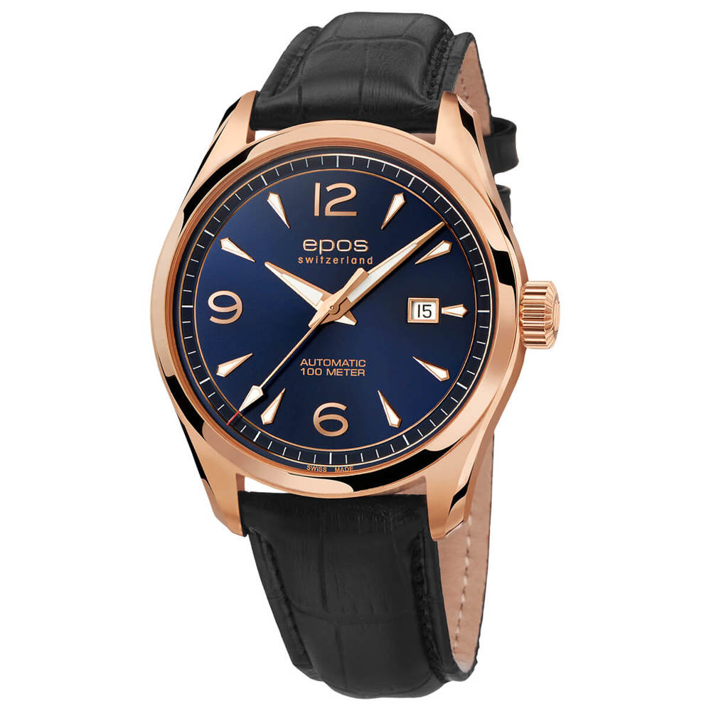 Epos Timeless 3401 Date Rosévergoldet Blau mit Lederband