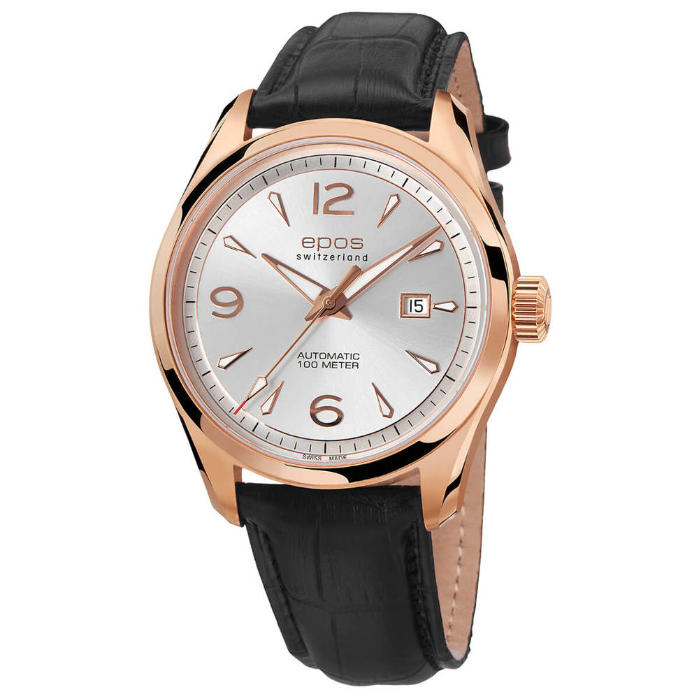 Epos Timeless 3401 Date rose gold plated silver with leather strap