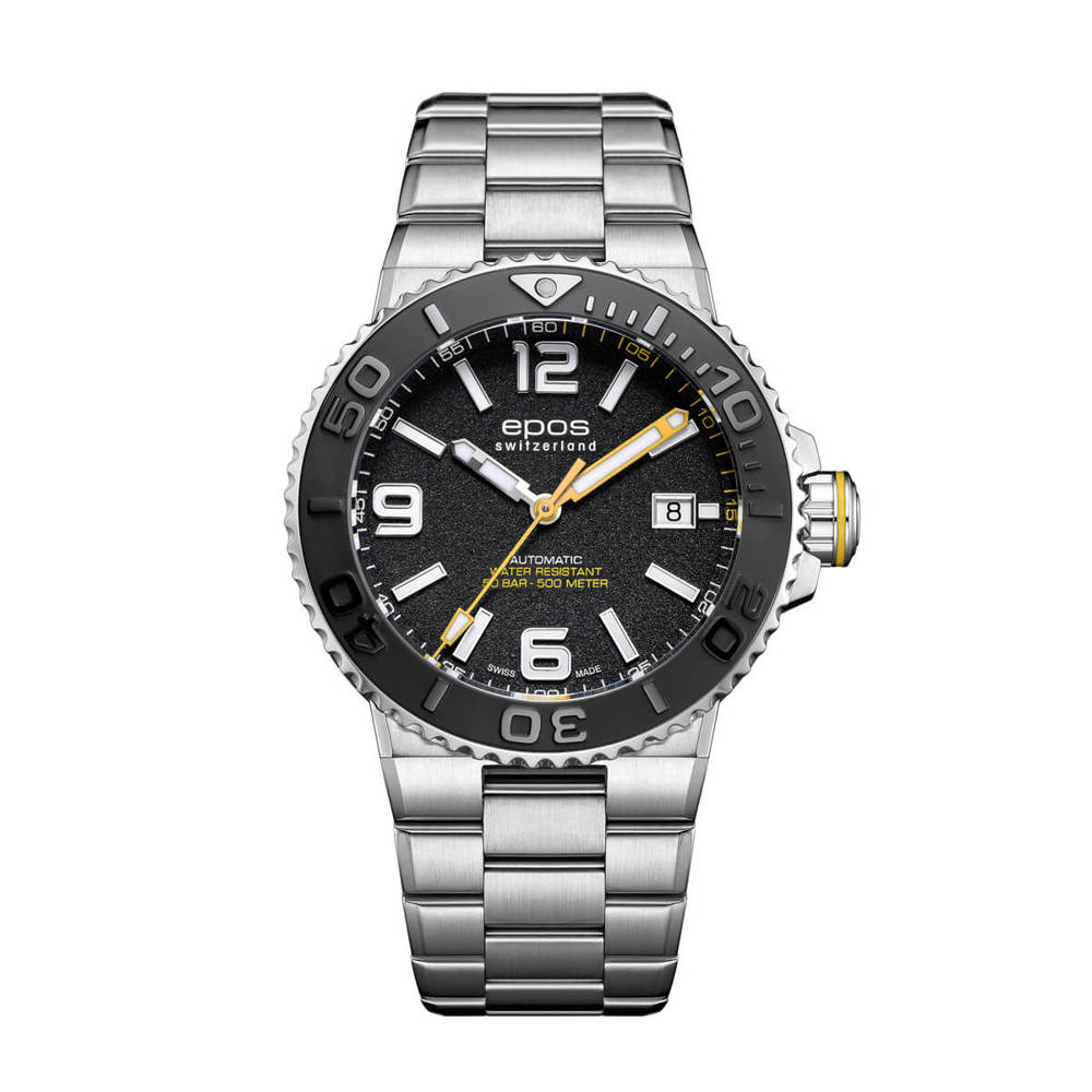 Epos Sport 3441 Diver Date Schwarz mit Edelstahlband