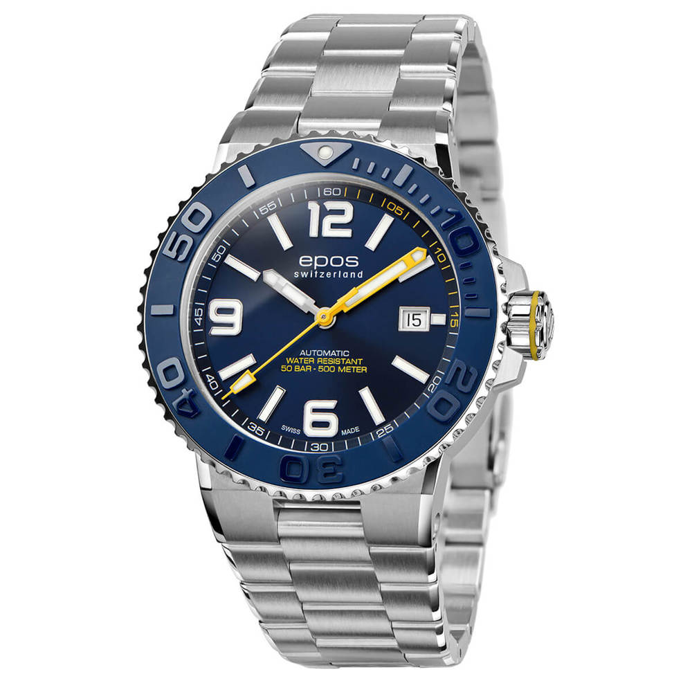 Epos Sport 3441 Diver Date bleu avec bracelet en acier inoxydable