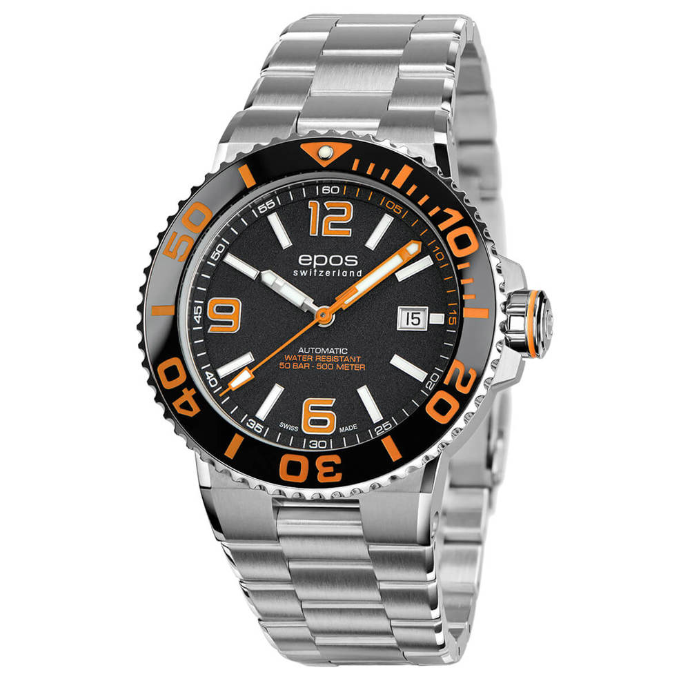 Epos Sport 3441 Diver Date Orange / Schwarz mit Edelstahlband