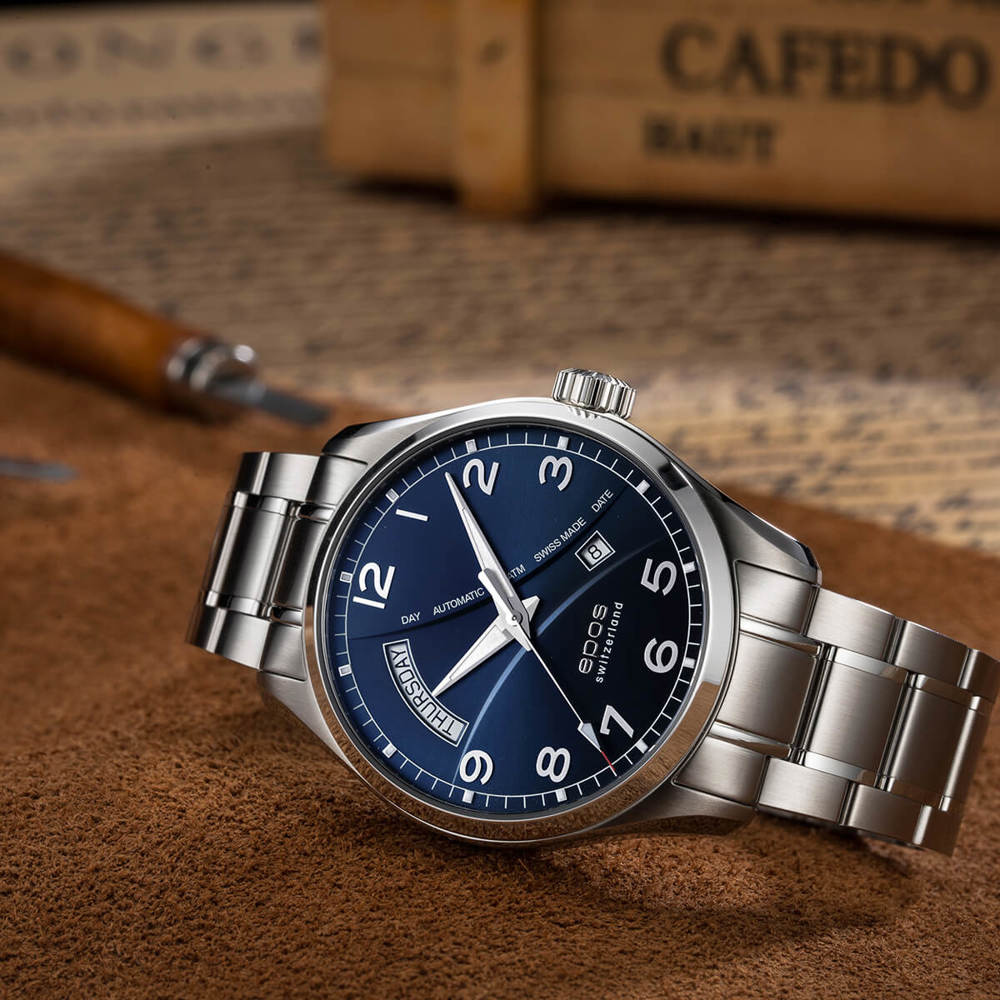 Epos Timeless 3402 Day Date Blau mit Edelstahlband