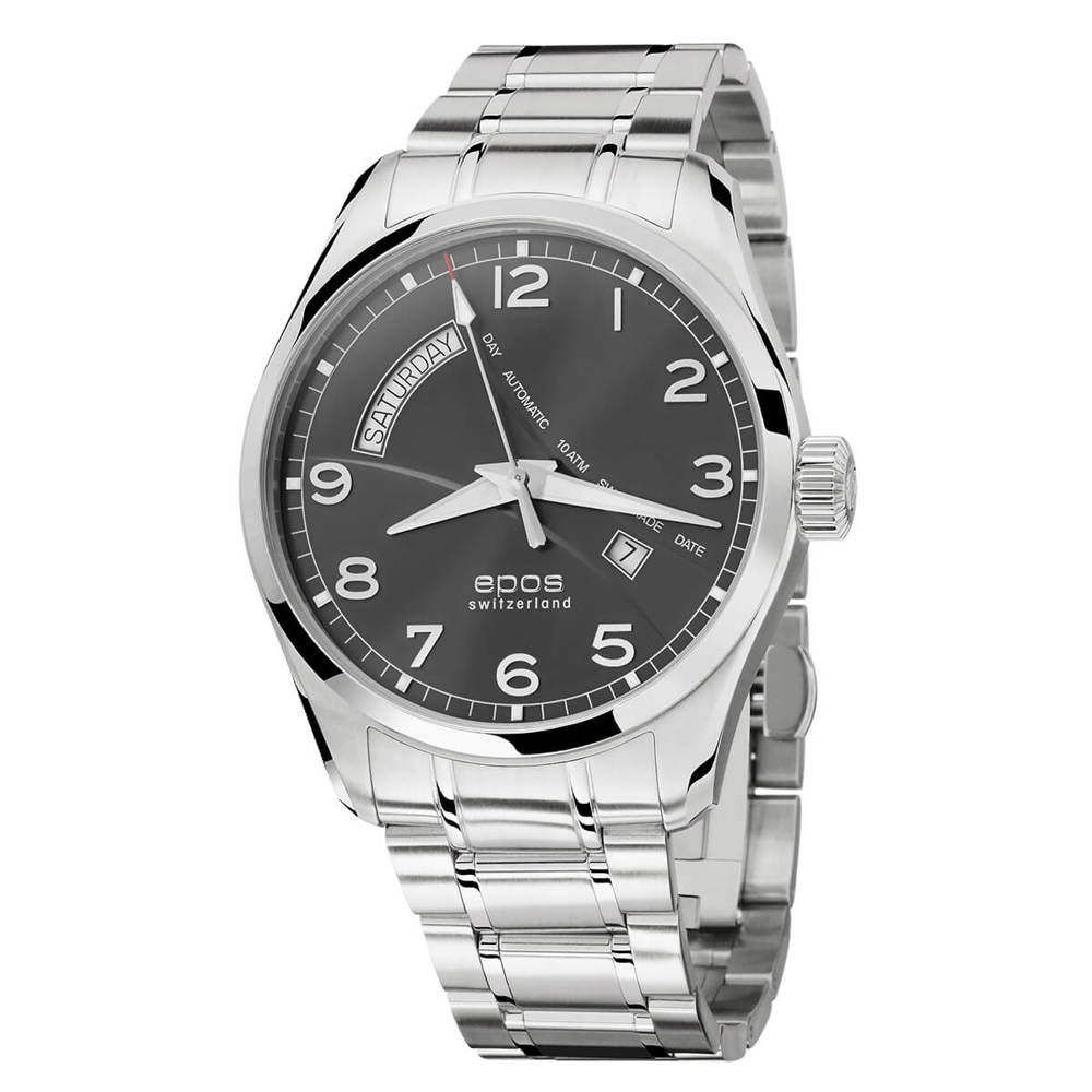 Epos Timeless 3402 Day Date Dunkelgrau mit Edelstahlband