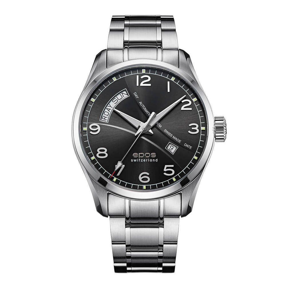 Epos Timeless 3402 Day Date Dunkelgrau mit Edelstahlband