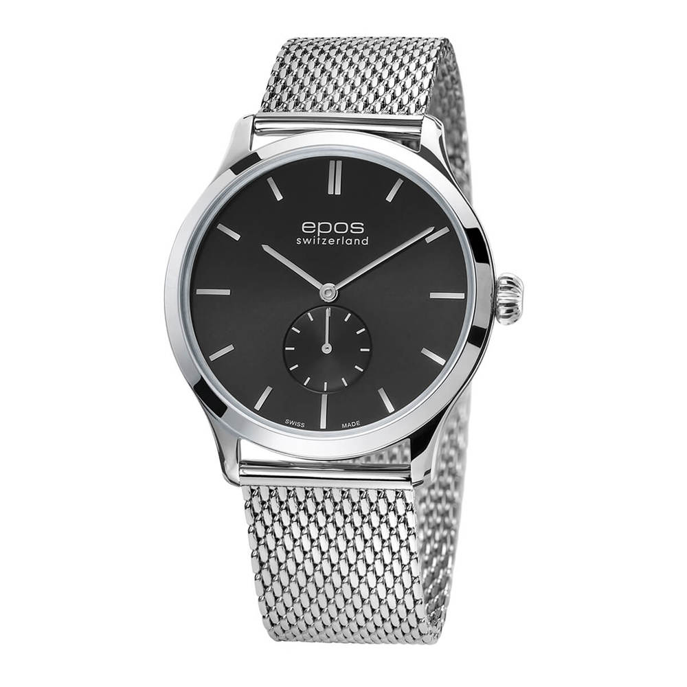 Epos Timeless 3408 Small Second Handaufzug Dunkelgrau mit Edelstahlband