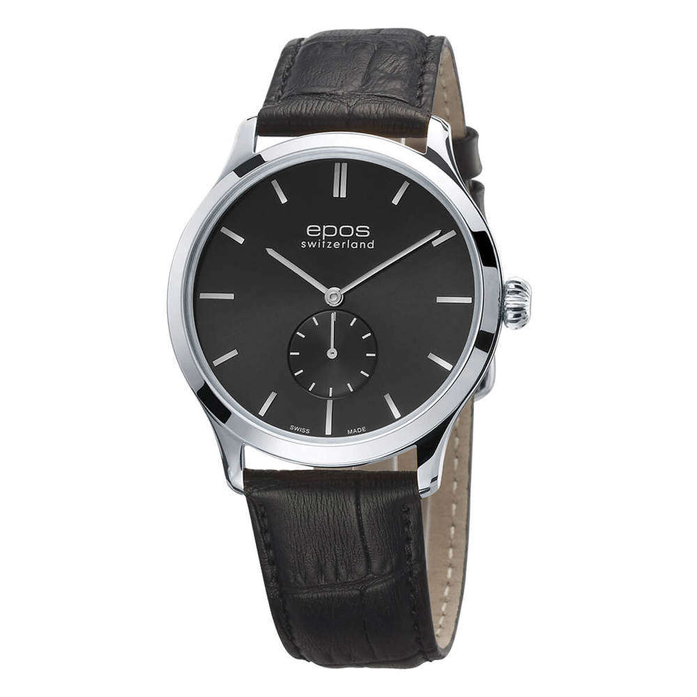 Epos Timeless 3408 Small Second Hand Winding Dark Grey with Leather Strap