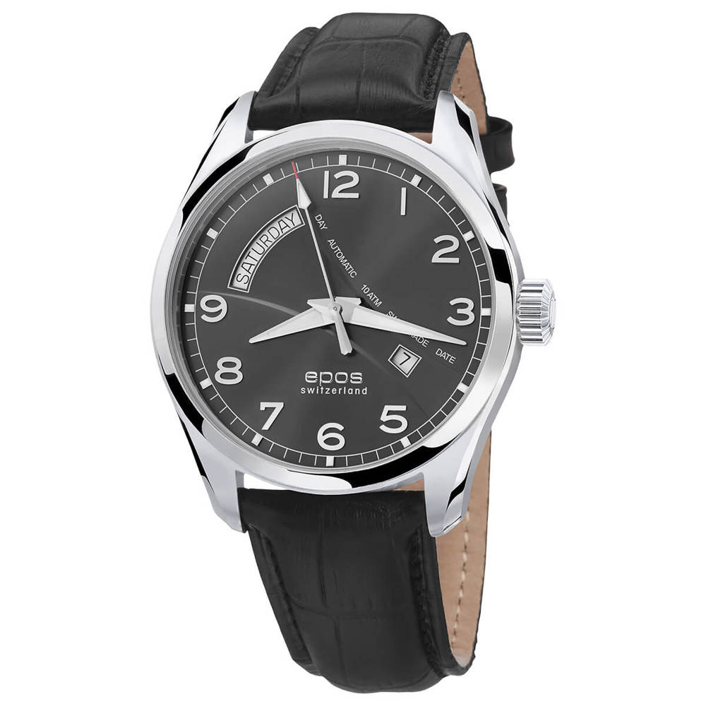 Epos Timeless 3402 Day Date Dunkelgrau mit Lederband