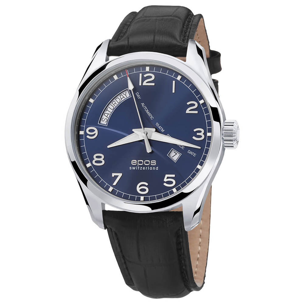 Epos Timeless 3402 Day Date Blau mit Lederband