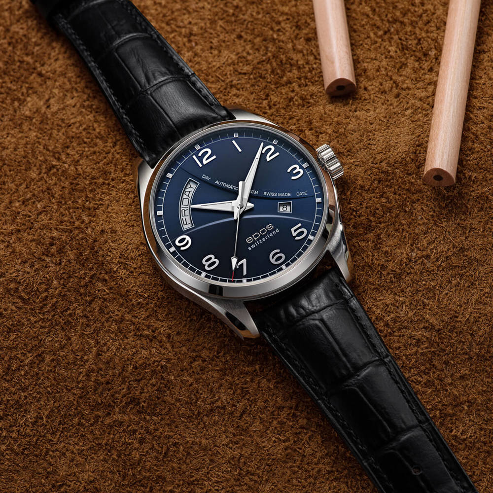 Epos Timeless 3402 Day Date Blau mit Lederband