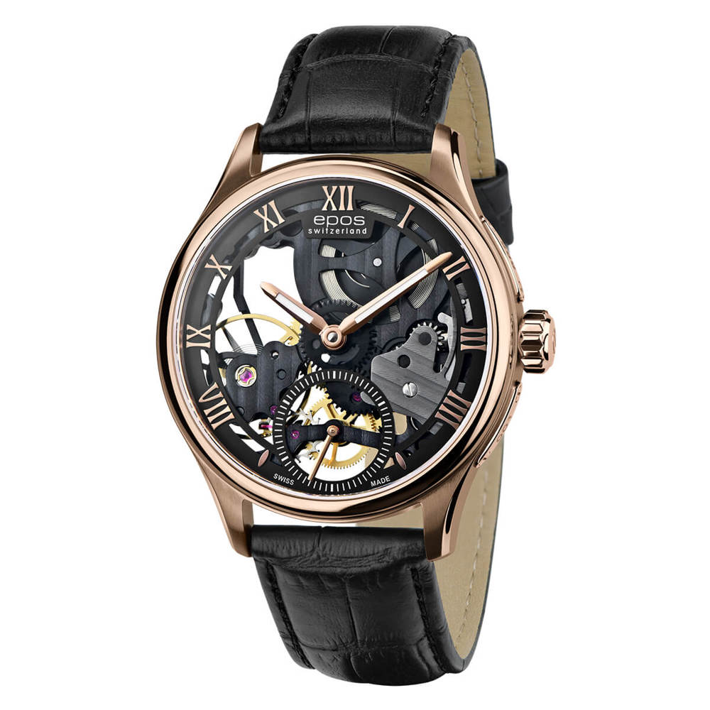 Epos Timeless 3500 Skelettiert Limited Edition Schwarz und Rosévergoldet mit Lederband