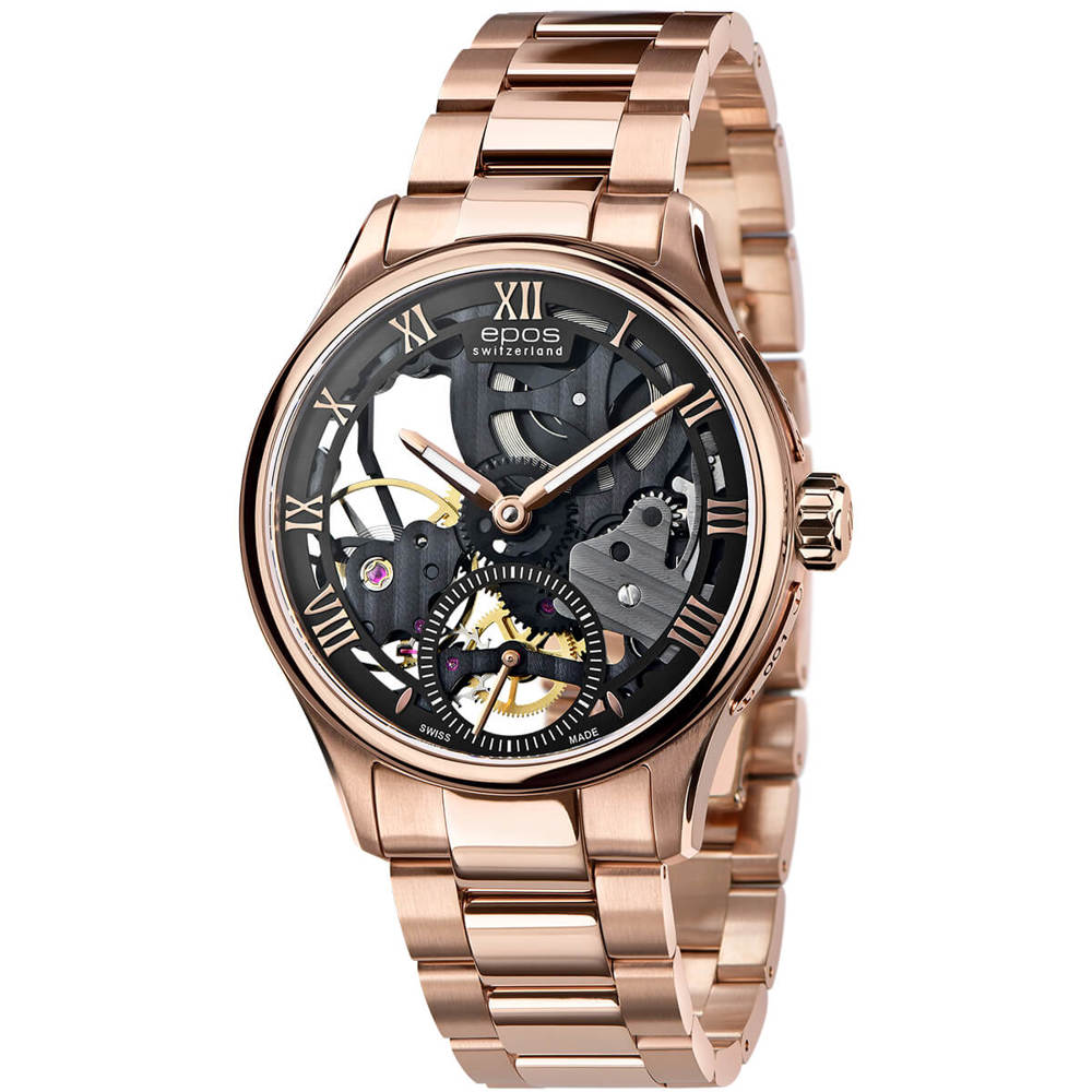 Epos Timeless 3500 Skelettiert Limited Edition Schwarz und Rosévergoldet mit Edelstahlband