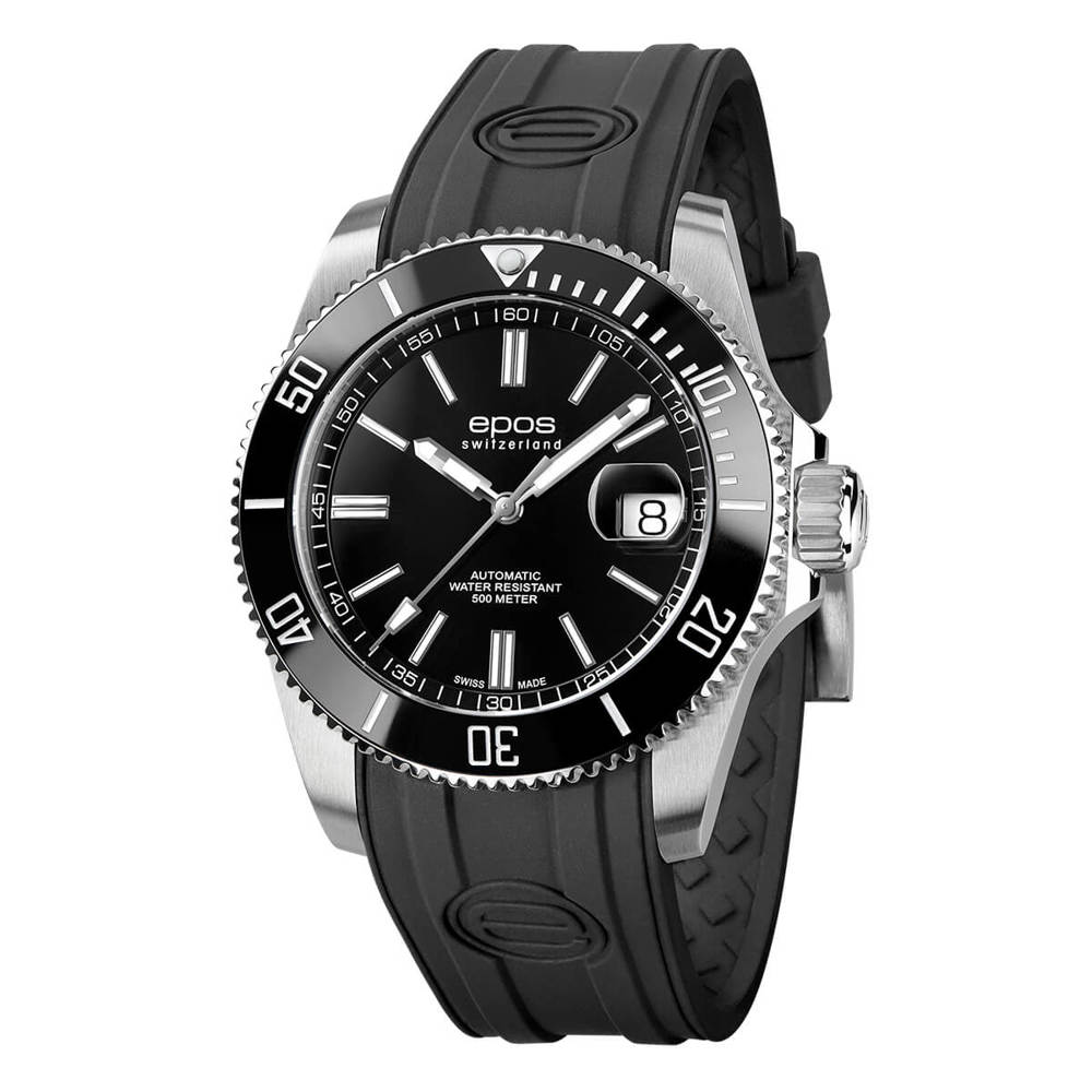 Epos Sport 3504 Diver Schwarz mit Schwarzem Gummiband