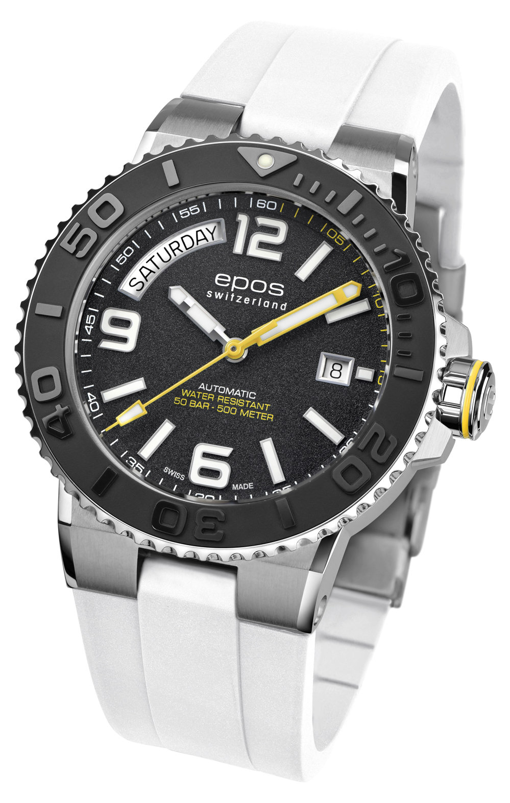 Epos Sport 3441 Diver Day Date Black with White Rubber Strap