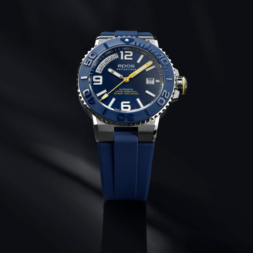 Epos Sport 3441 Diver Day Date Blau mit Blauem Gummiband