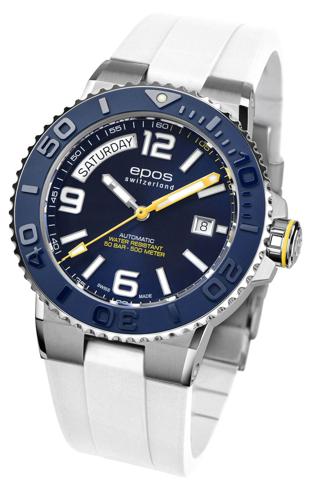 Epos Sport 3441 Diver Day Date Blue with White Rubber Strap