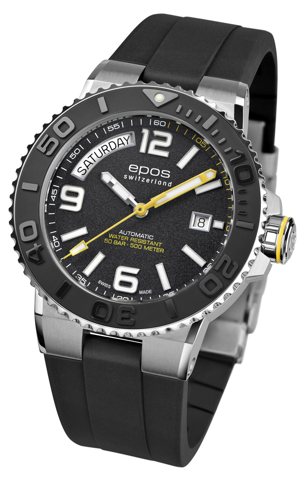 Epos Sport 3441 Diver Day Date Schwarz mit Schwarzem Gummiband