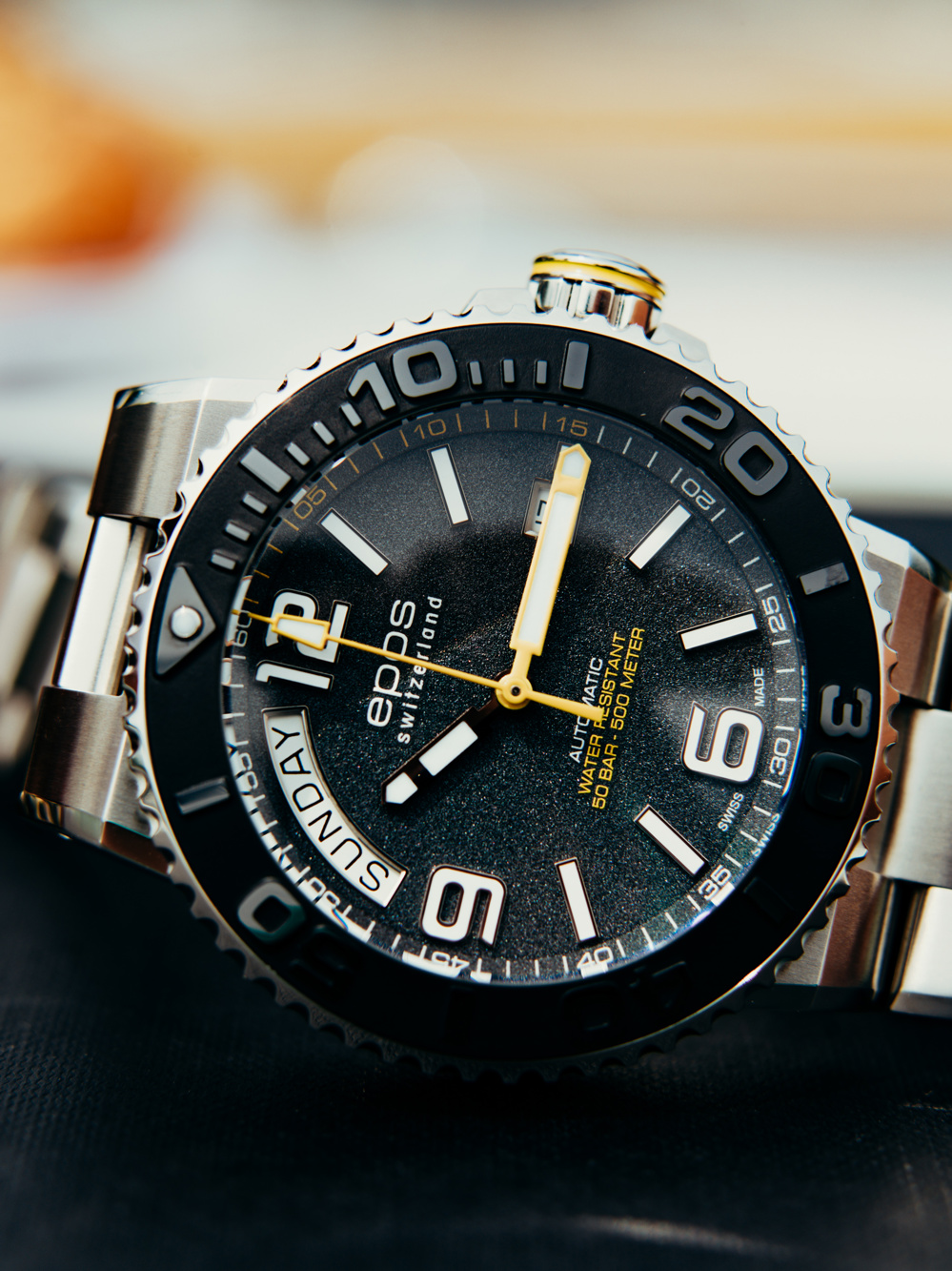 Epos Sport 3441 Diver Day Date Schwarz mit Edelstahlband