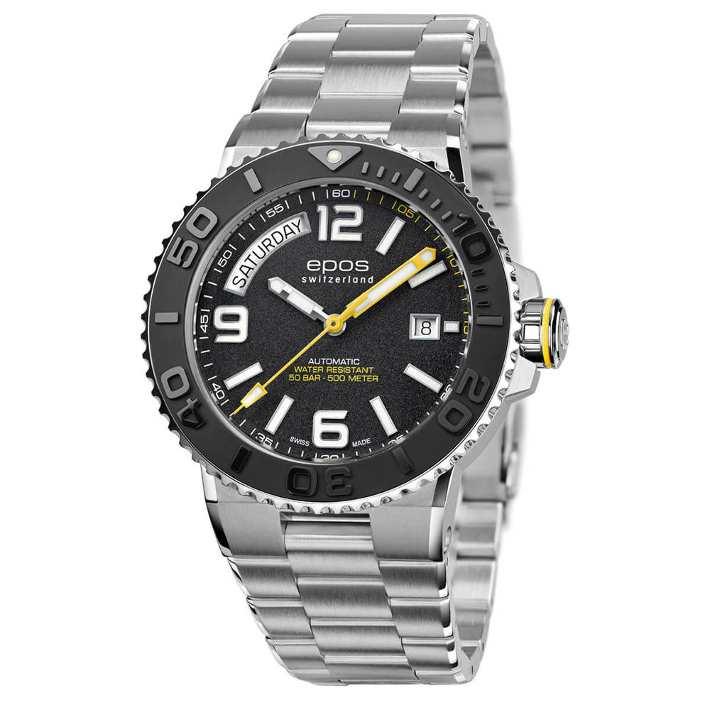 Epos Sport 3441 Diver Day Date Schwarz mit Edelstahlband