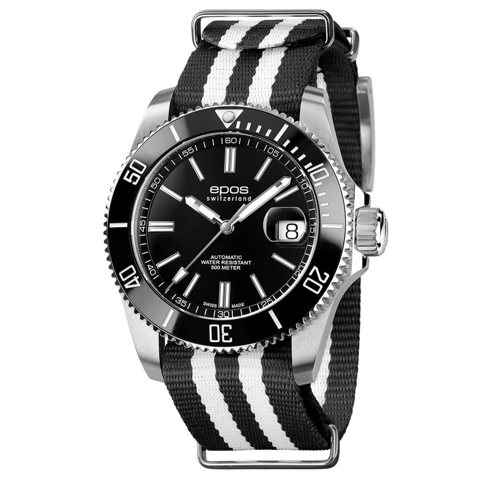 Epos Sport 3504 Diver Schwarz mit Bicolor Natoband