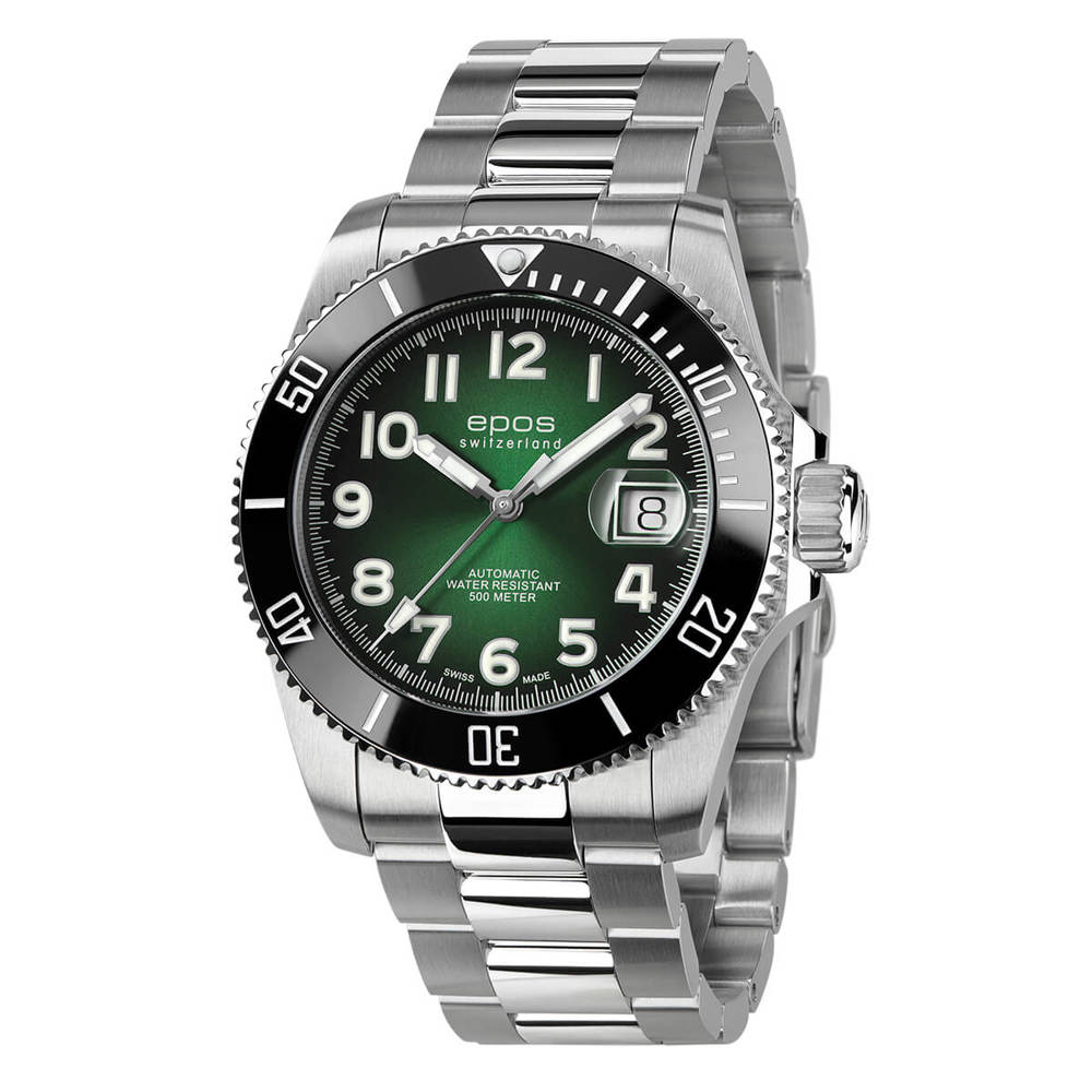 Epos Sport 3504 Diver Titanium Grün mit Edelstahlband