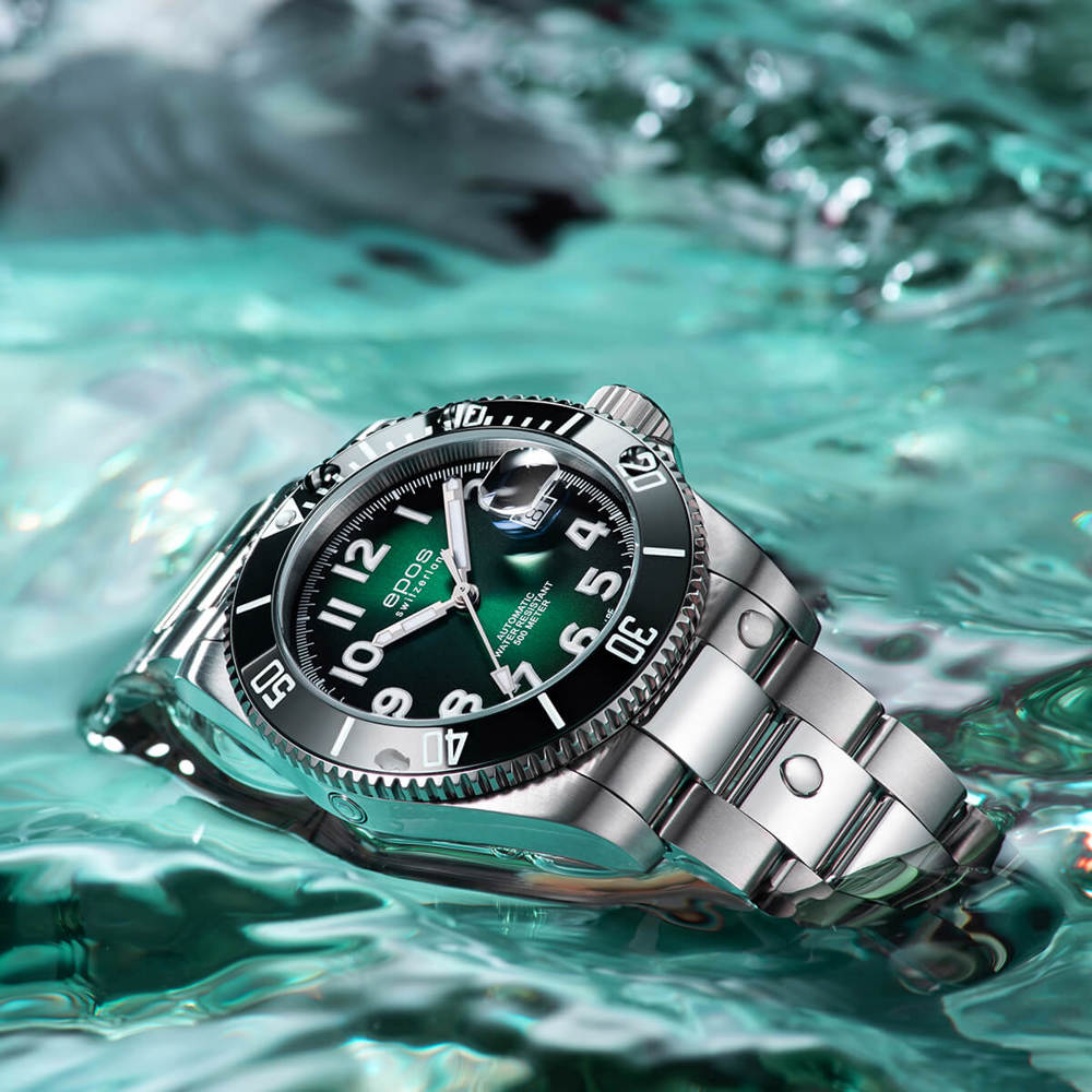 Epos Sport 3504 Diver Titanium Grün mit Edelstahlband