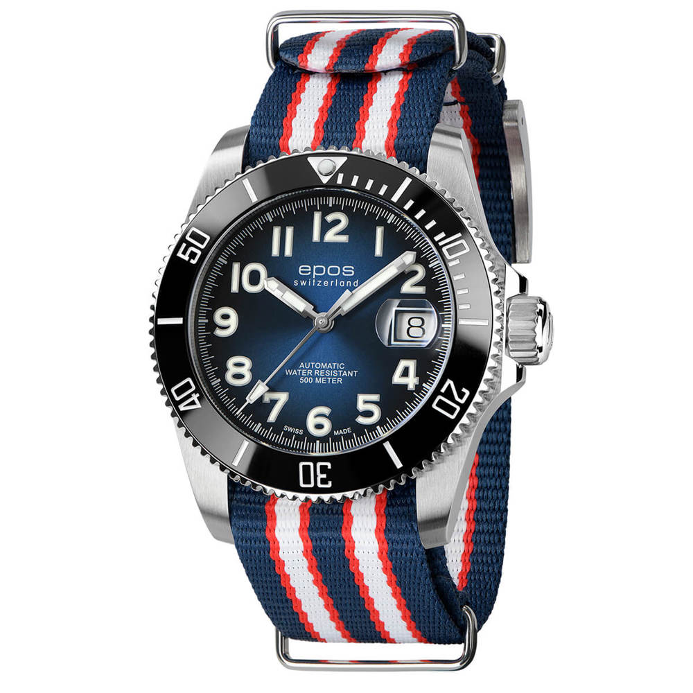 Epos Sport 3504 Diver Titanium Date Blau mit Bicolor Natoband