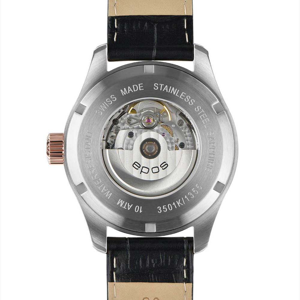 Epos Timeless 3501 Day Date Schwarz in Bicolor Rosévergoldet mit Lederband