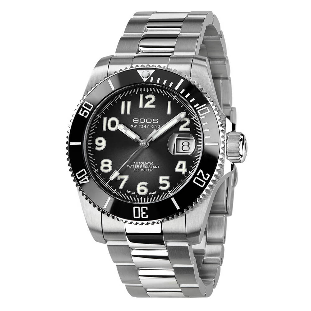 Epos Sport 3504 Diver Titanium Schwarz mit Edelstahlband