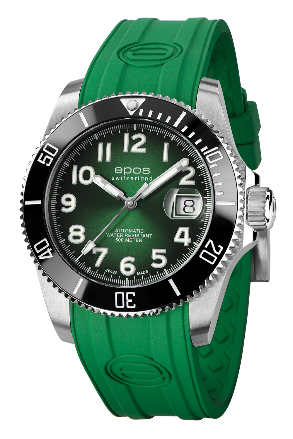 Epos Sport 3504 Diver Titanium Date Grün mit Grünem Gummiband