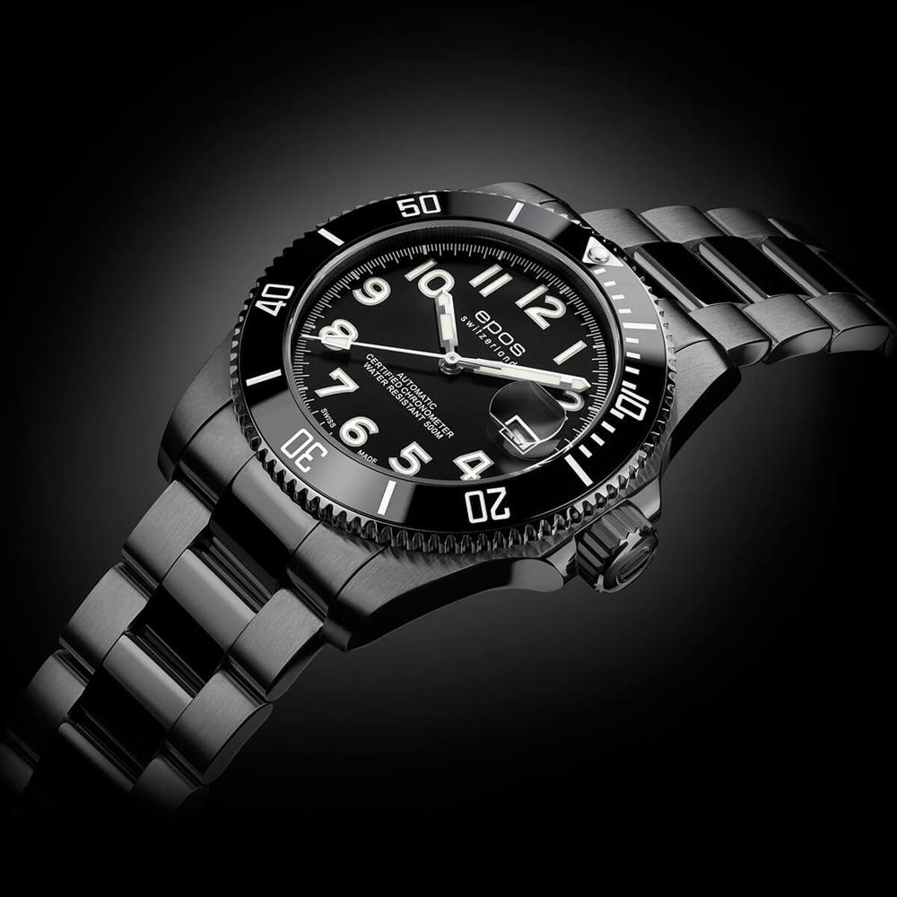 Epos Sport 3504 Diver COSC Limited Edition Date Schwarz mit Edelstahlband